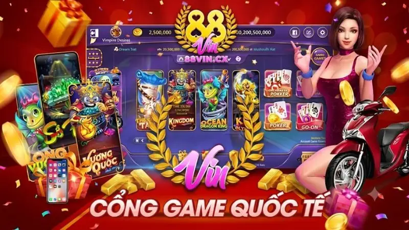 Banner minh họa kho trò chơi đa dạng và phong phú tại hệ thống giải trí 88vin.