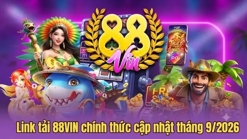 Banner thiết kế chuyên nghiệp giới thiệu link tải 88VIN chính thức với đồ họa hiện đại và màu sắc bắt mắt.